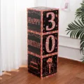 Birthday party decoration cardboard box set, black and rose gold stacking boxes for celebration. - 30th Birthday Theme / 3 Pieces (27x27x27cm) / Black Rose Gold