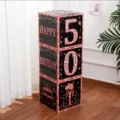 Black rose gold glitter birthday party decorative boxes set with number 50 prop setup - 50th Birthday Theme / 3 Pieces (27x27x27cm) / Black Rose Gold