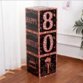 Birthday party decoration cardboard boxes stacking blocks with happy birthday print design - 80th Birthday Theme / 3 Pieces (27x27x27cm) / Black Rose Gold