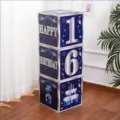 Blue silver birthday party number paper boxes stacking decoration 16th age surprise props - Age 16 Theme / 3 Pieces (27x27x27cm) / Blue