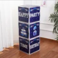 Birthday party decorative paper boxes set for surprise celebration and festive atmosphere layout. - Happy Birthday Theme / 3 Pieces (27x27x27cm) / Blue