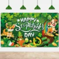St. Patrick's Day backdrop shamrock party banner green hanging cloth decoration for photography - 110x180cm / Style B