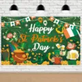 St. Patrick's Day backdrop banner, green shamrock party decoration hanging cloth for photography. - 110x180cm / Style E