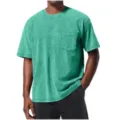 Vintage wash men's pocket t-shirt casual short sleeve loose tee streetwear solid color top - Grass Green