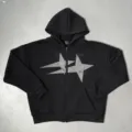 Vue détaillée du sweat à capuche zippé vintage, sweat streetwear noir pour homme. - S / Noir