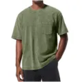 Pocket washed vintage short sleeve t-shirt detail showing fabric and chest pocket design - Army Green