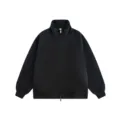 Schwarzer Stehkragen Sweatshirt mit Reißverschluss, lässige einfarbige Oversize Oberbekleidung. - S / Schwarz