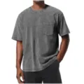 Herren Vintage Waschung Kurzarm T-Shirt mit Brusttasche lässiges loses Rundhals Top - S / Waschgrau