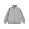 Detailansicht grauer Sweatshirt Cardigan mit Stehkragen, schwerer Basic Reißverschluss Top. - S / Gemischt Grau