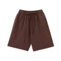 Detailansicht von retro gewaschenen braunen Freizeitshorts für Herren mit Kordelzug. - S / Kaffeebraun