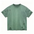 Herren Vintage Destroyed Schweres Kurzarm T-Shirt Oversized Gewaschenes Grünes Top - XL / Grün