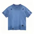 Herren vintage gewaschenes distressed Kurzarm T-Shirt, lässiges Oversize Streetwear Top. - XL / Blau