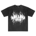 Vintage gewaschenes Herren Kurzarm T-Shirt Oversize Grafik Tee retro Streetwear Casual Top - S / Gewaschenes Schwarz