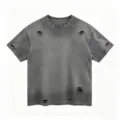 Herren vintage gewaschene distressed schwere baumwolle kurzarm t-shirt oversize. - XL / Kohlegrau