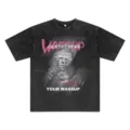 Herren Vintage Grafik Print T-Shirt schwerer 230g Oversize lockere Baumwolle Sommer Top - S / Gewaschenes Schwarz