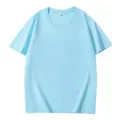 Maglietta a maniche corte tinta unita azzurro chiaro, top estivo casual con scollo rotondo. - Taglia S / Top / Celeste