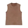 Detailansicht des vintage gewaschenen braunen ärmellosen Tanktops mit klassischem Rundhalsausschnitt - S / Kaffee