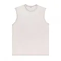 Vintage washed sleeveless tank top, detailed view of the distressed grey cotton fabric. - Apricot