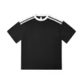 Lässiges schwarzes Kurzarm-T-Shirt mit weißen Schulterstreifen für den Sommeralltag. - S / Schwarz