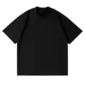 Black loose drop-shoulder short-sleeve T-shirt, casual basic solid color summer top for men. - S / Black