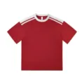 Rotes, kurzarmiges Oversize-T-Shirt mit abfallenden Schultern und weissen Streifen Sommer - S / Rot