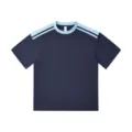 240g heavy cotton loose drop shoulder colorblock short sleeve t-shirt for men and women - Navy Blue