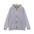 Vintage gewaschener grauer Herren Kapuzenpullover mit durchgehendem Reißverschluss, loose. - S / Oberteile / Waschgrau