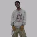 Herren Vintage graues langarm Sweatshirt mit taktischem Grafik Print Streetwear Style - S / Grau