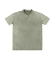Vintage washed short sleeve polo shirt detail, heavy weight fabric, casual oversized fit. - S / Tops / Military Green Top