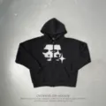Sweat à capuche zippé noir oversize pour homme avec imprimé graphique, style streetwear décontracté. - S / Noir