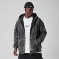 Men's vintage acid wash fleece-lined hooded zip sweatshirt loose casual retro outerwear - S / Tops / Washed Black