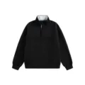 Sudadera negra con cuello alto y botones de presión para hombre y mujer, top urbano casual. - S / Negro