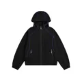 Schwarze Waffel-Kapuzenjacke für Damen und Herren, lässiger Reißverschluss-Hoodie mit Nähten. - S / Oberteile / Schwarz