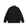 Herren schwarzer Waffelstrick Pullover Stehkragen Reißverschluss Winter Oberbekleidung - S / Oberteile / Schwarz