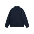 Suéter Polo Hombre Punto Trenzado Retro Azul Oscuro Manga Larga Otoño Invierno Moda - S / Azul marino