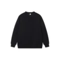 Sudadera negra clásica de cuello redondo en color liso, parte superior de streetwear holgada. - Negro
