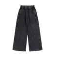 Vintage Acid Wash gerade Freizeithose, unisex dunkelgraue Jogginghose mit Elastikbund - S / Gewaschenes Schwarz