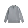 Klassischer grauer Herren Pullover mit Henley Kragen einfarbig Strick Langarm Shirt - 2XL / Hellgrau