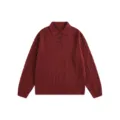 Jersey polo burdeos de punto trenzado hombre, variante top invierno retro manga larga. - S / Burdeos
