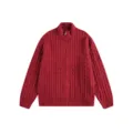 Herren Stehkragen Reißverschluss Strickjacke Rot Herbst Winter Warmer Grobstrick Pullover - S / Rot