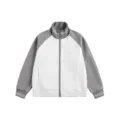 Grauer Sweatshirt mit Stehkragen und Reißverschluss, bequeme lockere Freizeitjacke - S / Oberteile / Hellgrau