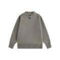 Herren einfarbiger Strickpullover mit Henley-Kragen, Herbst Winter lässiger Basic Pullover. - S / Khaki