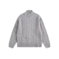 Herren grauer grobstrick cardigan mit stehkragen reißverschluss pullover herbst winter - S / Hellgrau