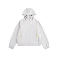 Men women waffle knit hooded zip jacket, casual grey outerwear with yellow piping design. - Light Gray