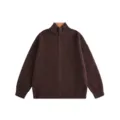 Herren brauner Waffelstrick Pullover mit Reißverschluss Stehkragen Herbst Winter Cardigan. - S / Oberteile / Kaffeebraun