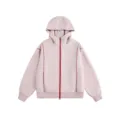 Oversatziger rosa Kapuzenpullover mit rotem Doppelreißverschluss und modischen Ziernähten. - S / Hellrosa
