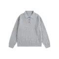 Suéter polo gris para hombre de punto trenzado manga larga retro casual jersey invierno - S / Gris claro