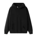 Classic black heavyweight fleece hoodie for men, loose fit warm casual outerwear for winter. - S / Black