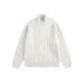 Men's Casual Off-White Stand Collar Full-Zip Cable Knit Cardigan Winter Warm Top - Bone White
