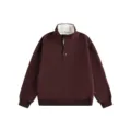 Felpa Pile Collo Bottoni Uomo Donna Bordeaux Inverno Casual Maglione Top Stile Moderno - Borgogna